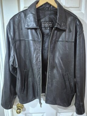 Andrew Mark Black Leather Jacket Large